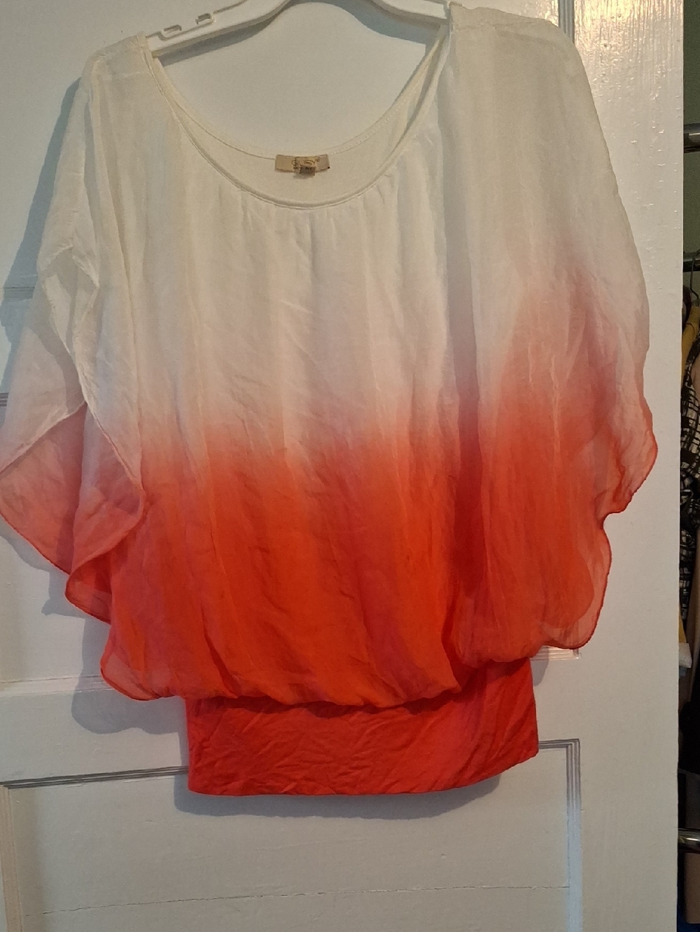 Lightweight White to Orange Ombre Batwing Blouse